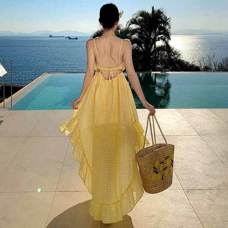 BVODE Slip Dress Women's Yellow-5