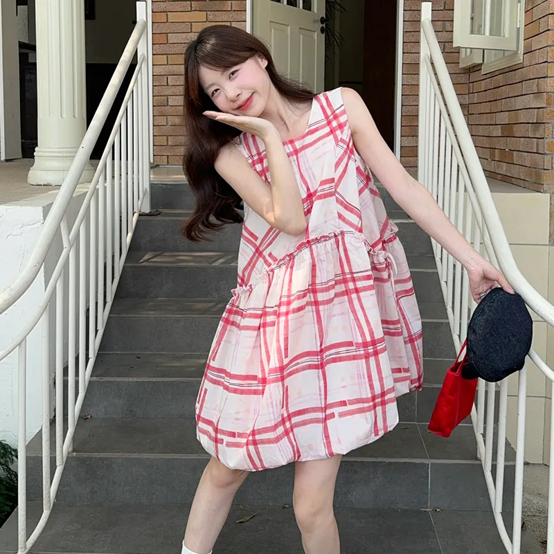 BVODE Sleeveless Dresses Women's Plaid Tulip Skirt Shopping Bag-2