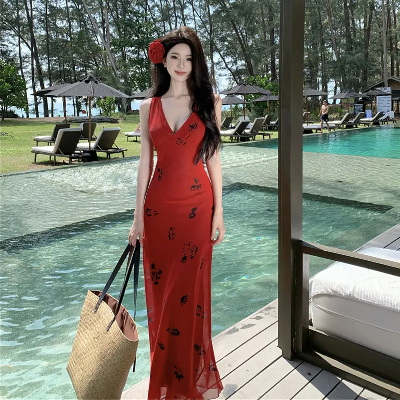 BVODE Sleeveless Dress Women's Red-5