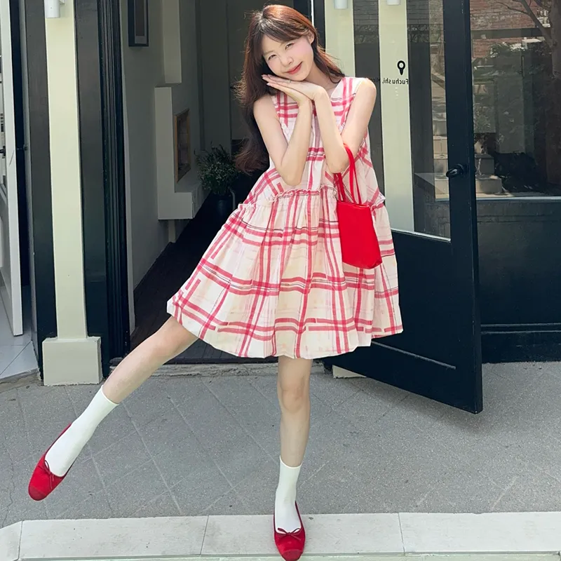 BVODE Sleeveless Dresses Women's Plaid Tulip Skirt Shopping Bag-6