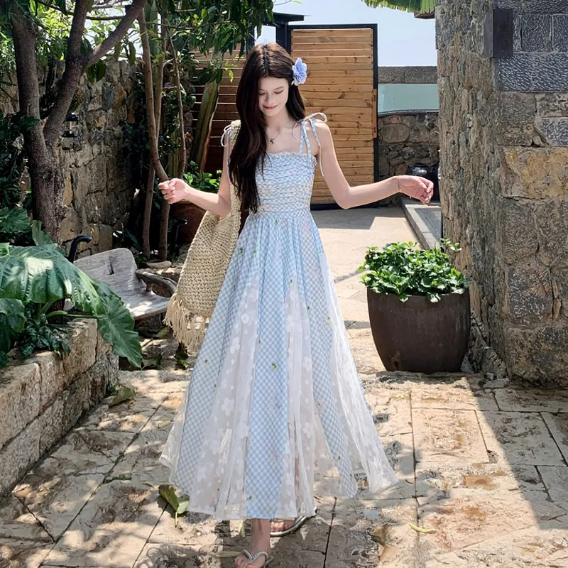 BVODE Slip Dresses Women's Blue Shopping Bag Included-3