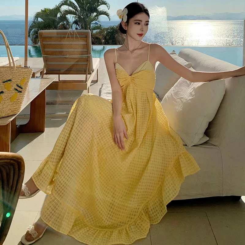 BVODE Slip Dress Women's Yellow-3