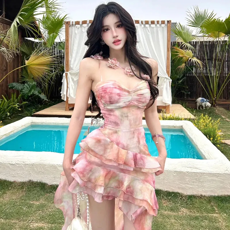 BVODE Sleeveless Dresses Women's Pink Camisole Floral Dress Shopping Bag-4