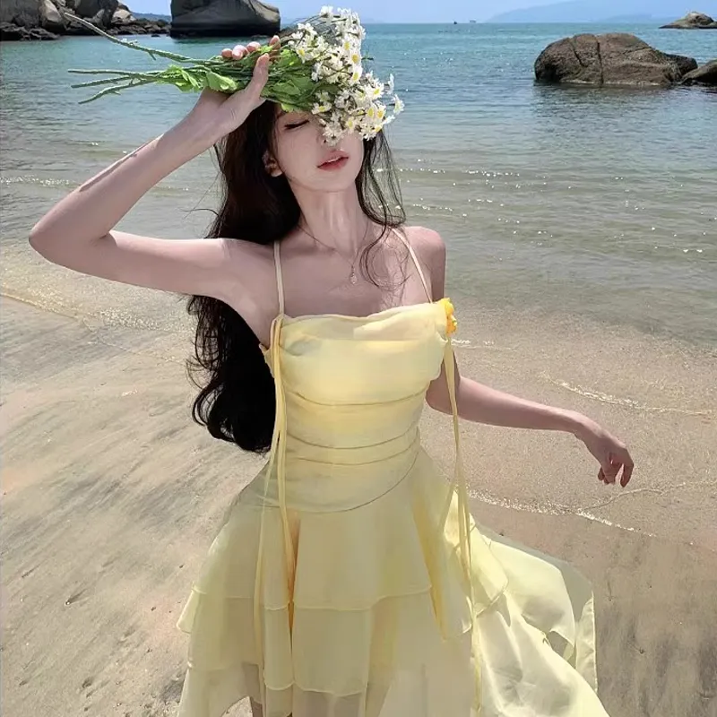 BVODE Slip Dresses Women's Yellow Shopping Bag-5