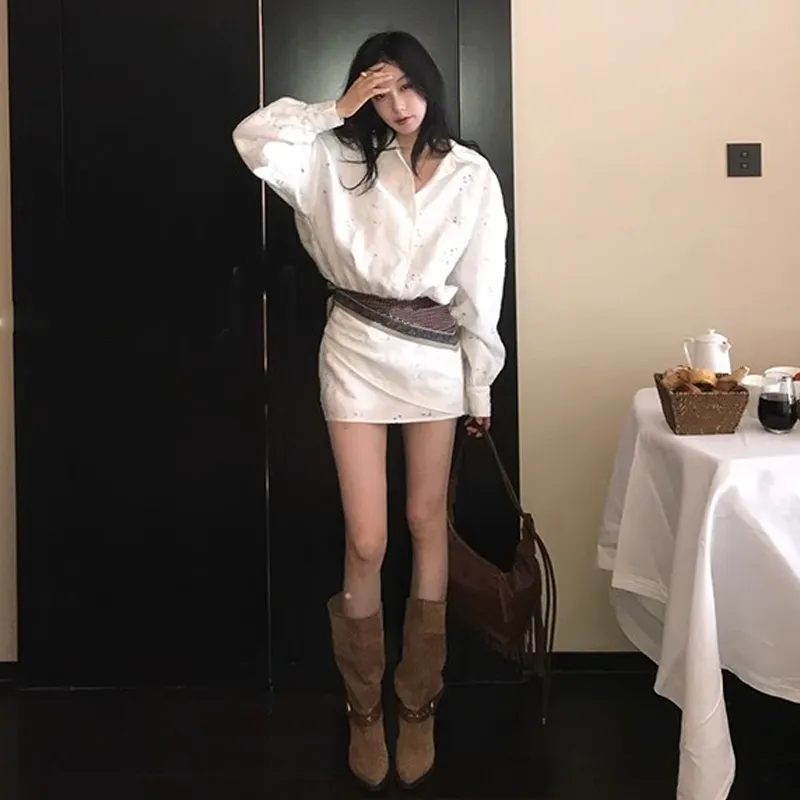 BVODE Long Sleeved Dress Women's Moon White-5