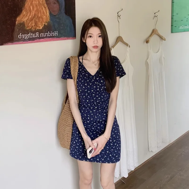 ZVJH Short Sleeved Dress Women's Navy Blue-2