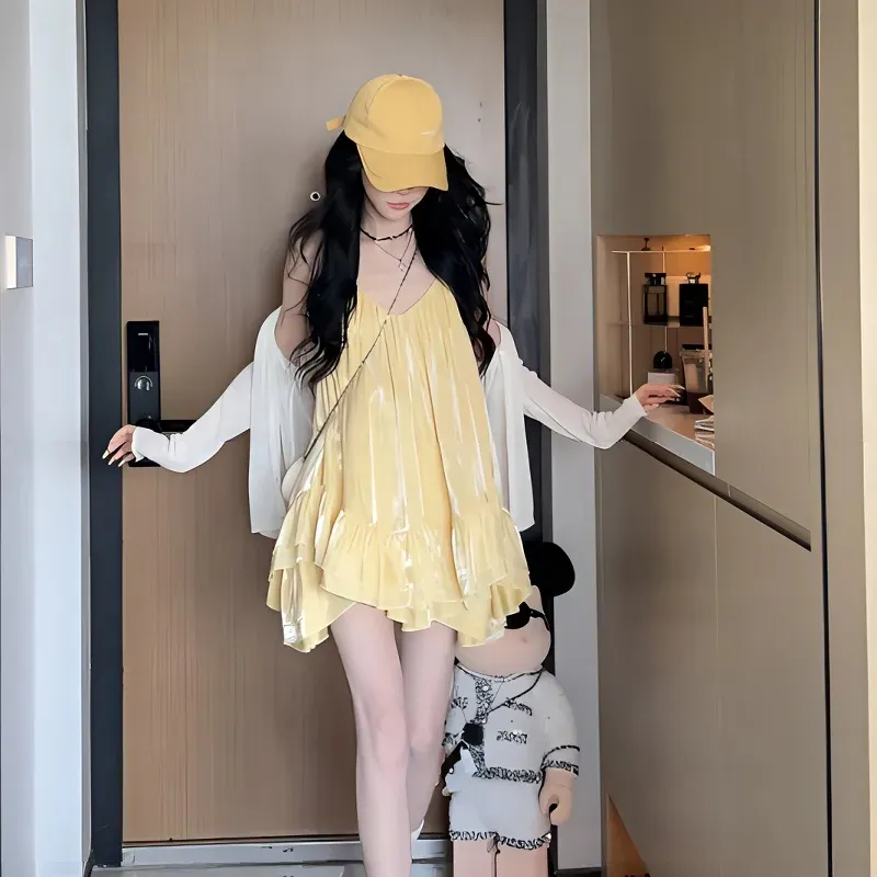 ZVJH Slip Dresses Women's Yellow Shopping Bag-3