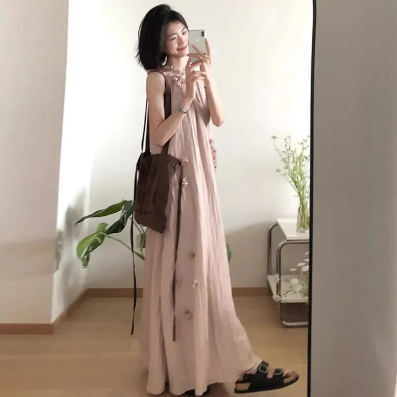 ZVJH Sleeveless Dress Women's Pink-3