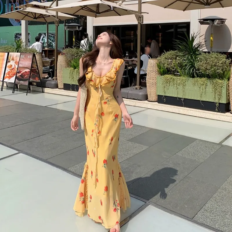 ZVJH Slip Dresses Women's Floral Fishtail Dress Shopping Bag-3