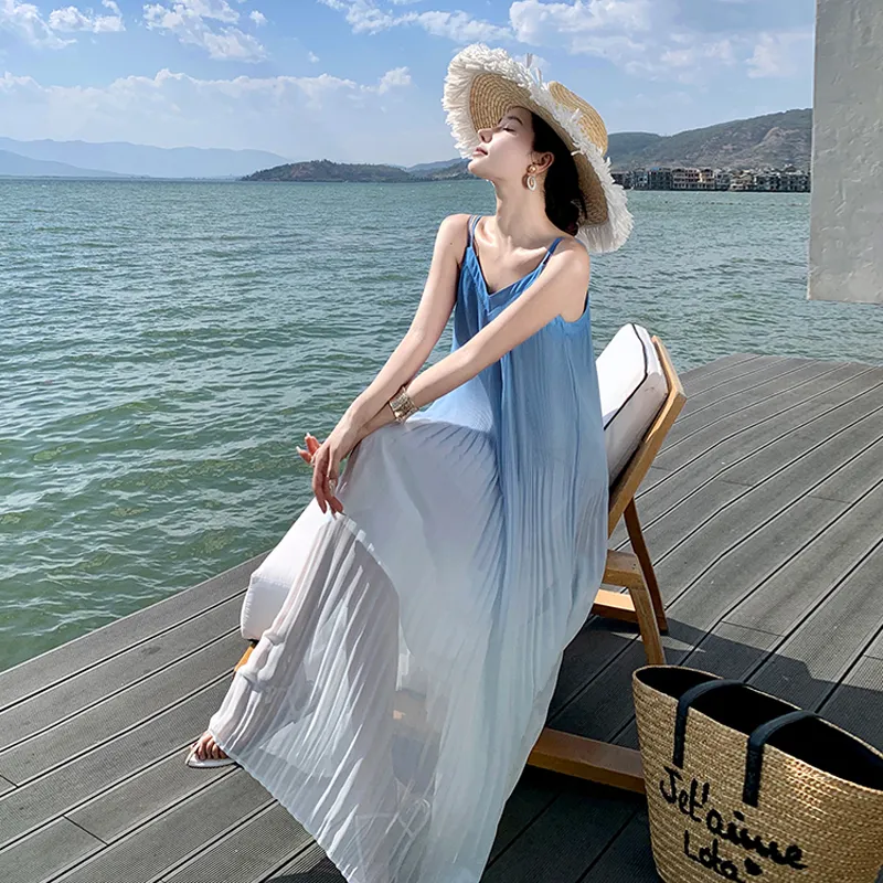 ZVJH Slip Dresses Women's Blue-4