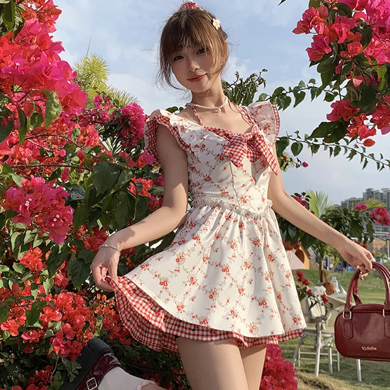 ZVJH Short Sleeved Dress Women's Red White-6