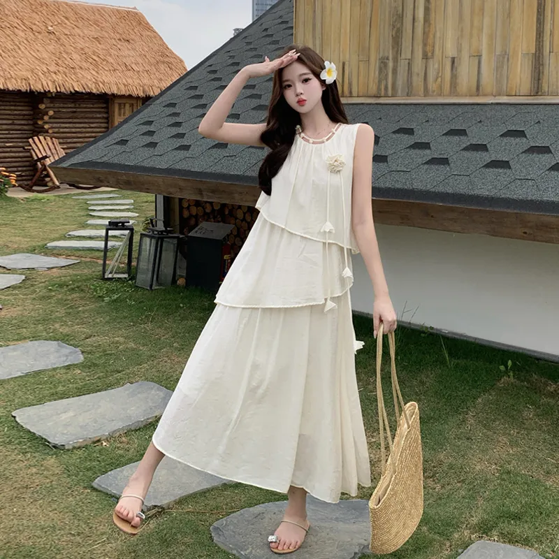 ZVJH Sleeveless Dresses Women's Apricot Dress Shopping Bag-2