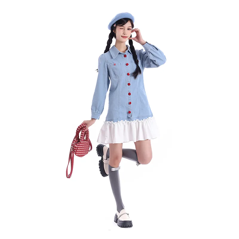 ZVJH Long Sleeved Dresses Women's Blue-3