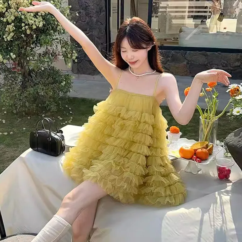 ZVJH Slip Dresses Women's Yellow-2