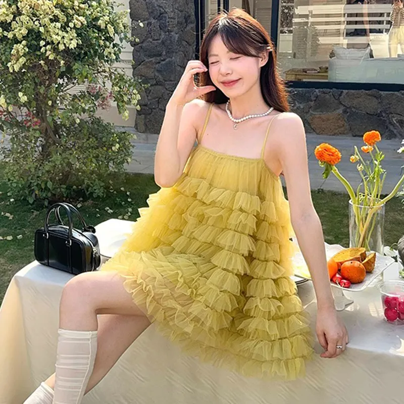 ZVJH Slip Dresses Women's Yellow-4