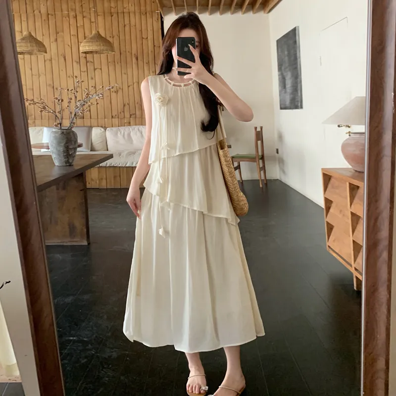 ZVJH Sleeveless Dresses Women's Apricot Dress Shopping Bag-5