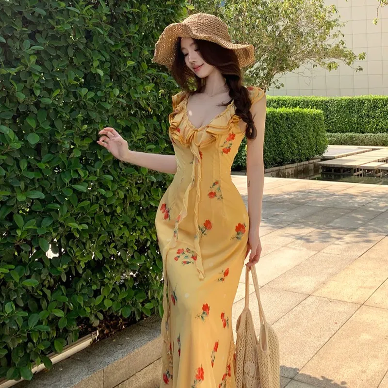ZVJH Slip Dresses Women's Floral Fishtail Dress Shopping Bag-4