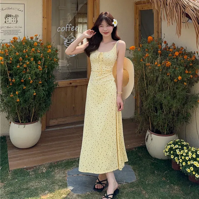 ZVJH Slip Dresses Women's Yellow Floral Dress Shopping Bag-6