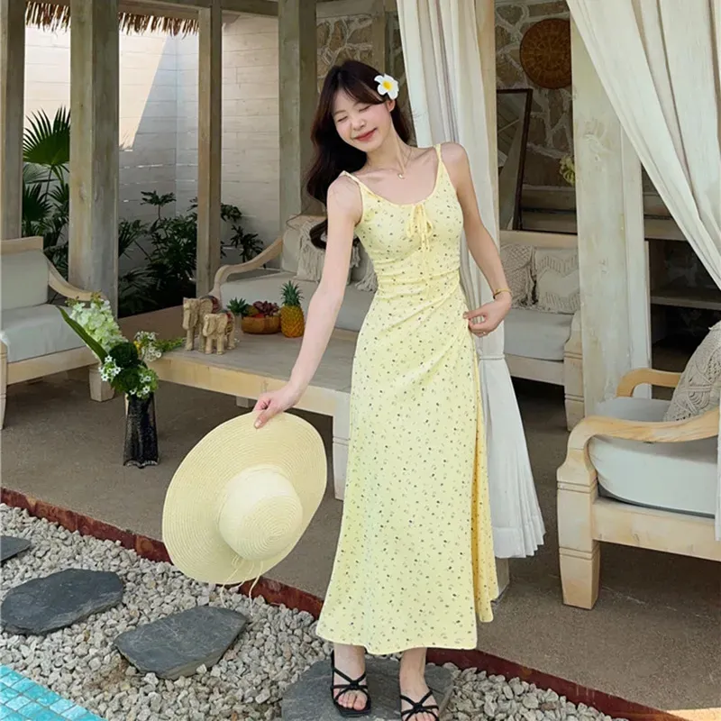 ZVJH Slip Dresses Women's Yellow Floral Dress Shopping Bag-2