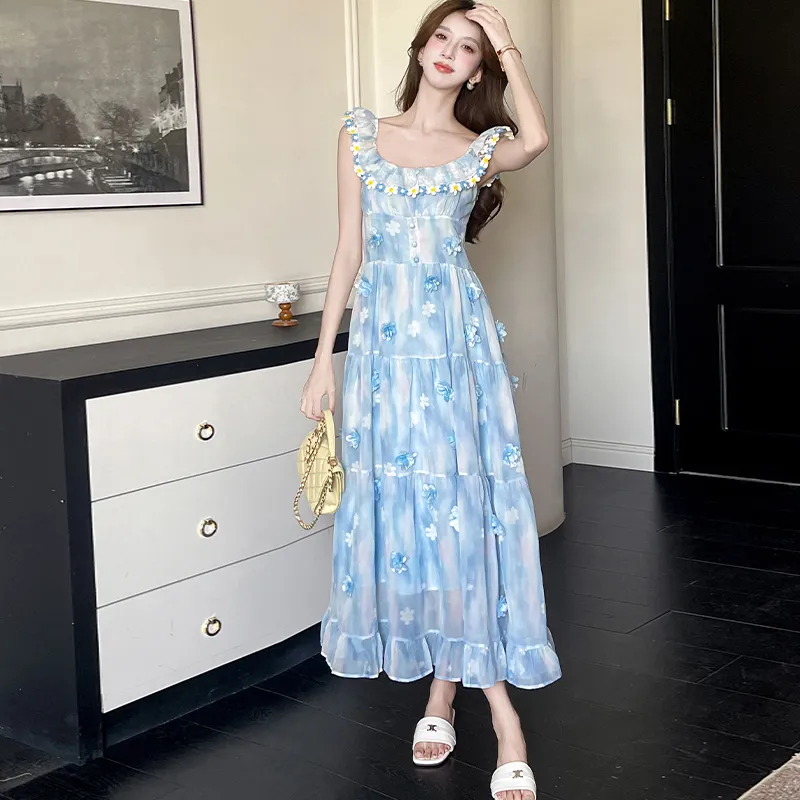 ZVJH Sleeveless Dresses Women's Blue Dress Shopping Bag-5