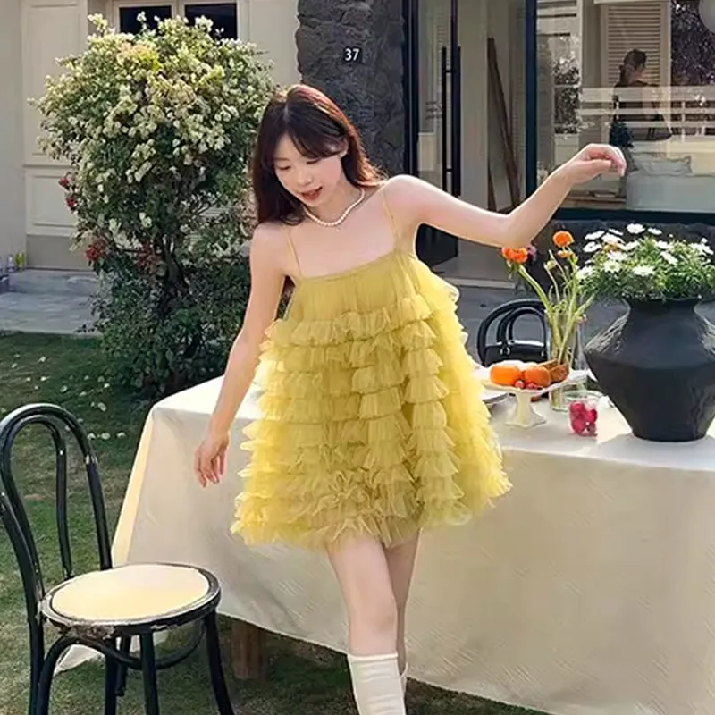 ZVJH Slip Dresses Women's Yellow-3