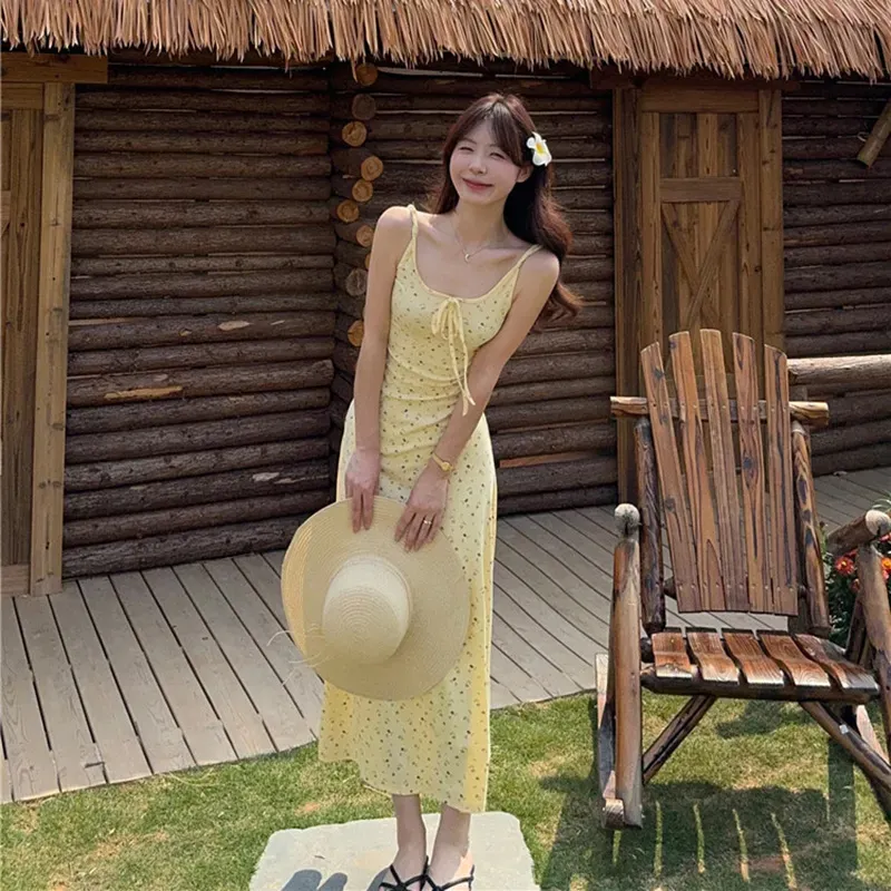 ZVJH Slip Dresses Women's Yellow Floral Dress Shopping Bag-5