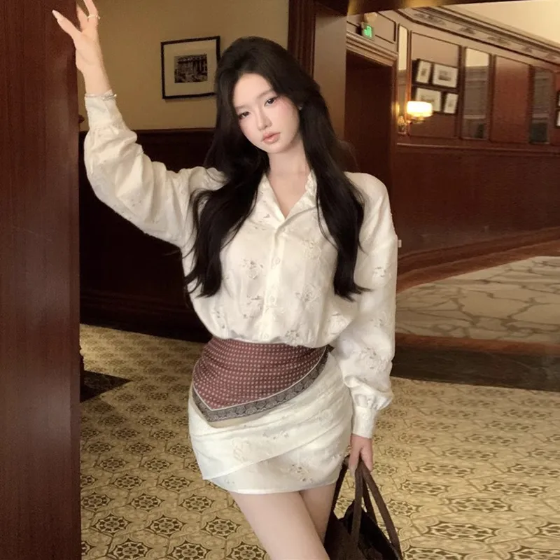 ZVJH Long Sleeved Dresses Women's White-4