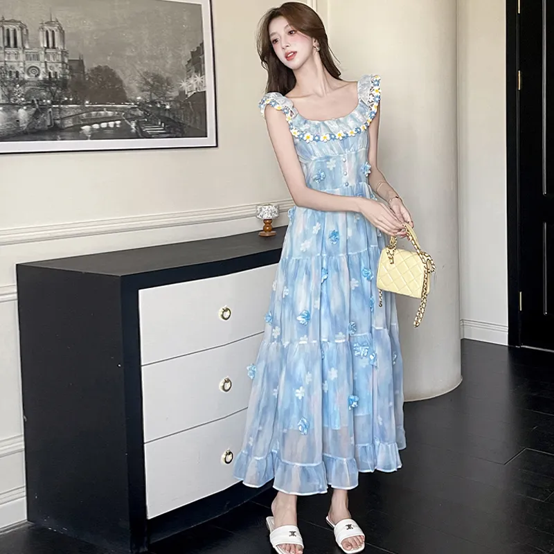 ZVJH Sleeveless Dresses Women's Blue Dress Shopping Bag-4