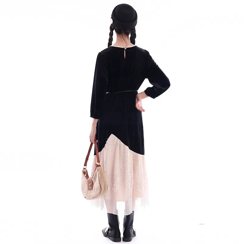 ZVJH Long Sleeved Dresses Women's Black-2