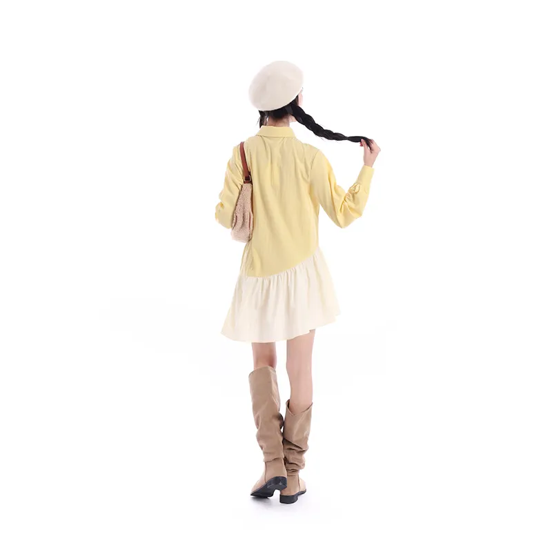 ZVJH Long Sleeved Dresses Women's Yellow-4
