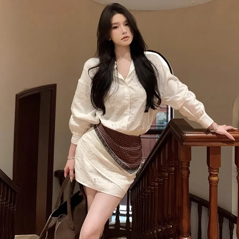 ZVJH Long Sleeved Dresses Women's White-3