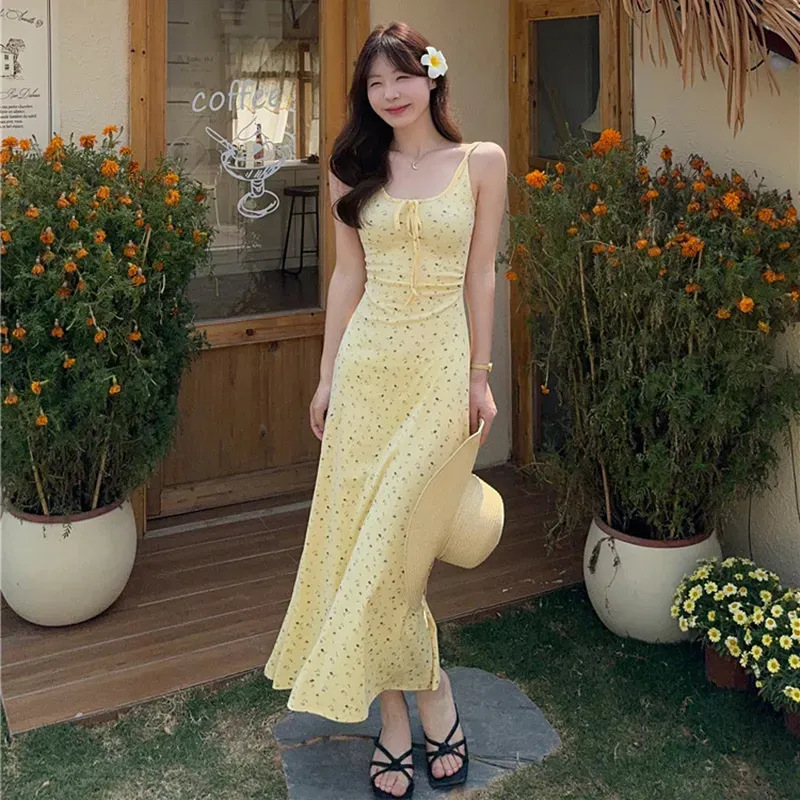 ZVJH Slip Dresses Women's Yellow Floral Dress Shopping Bag-3