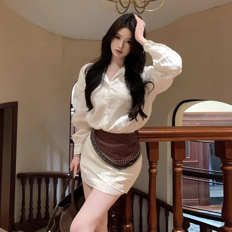 ZVJH Long Sleeved Dresses Women's White-2
