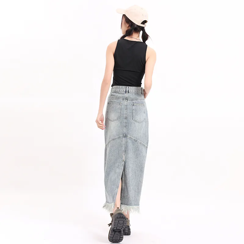 ZVJH Denim Long Skirts Women's-2