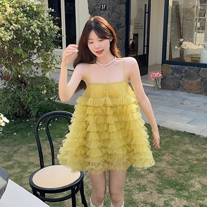 ZVJH Slip Dresses Women's Yellow-1