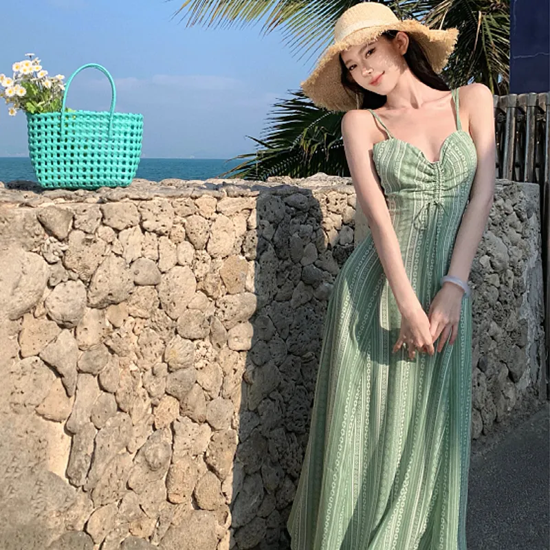 ZVJH Slip Dresses Women's Green-4
