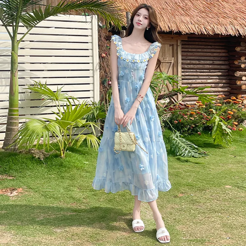ZVJH Sleeveless Dresses Women's Blue Dress Shopping Bag-2