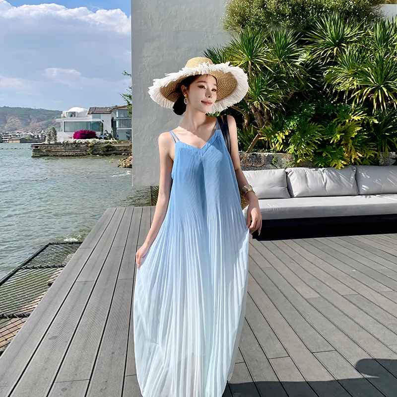 ZVJH Slip Dresses Women's Blue-3