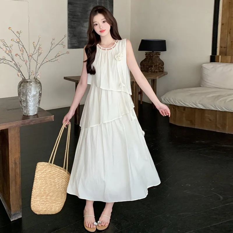 ZVJH Sleeveless Dresses Women's Apricot Dress Shopping Bag-4