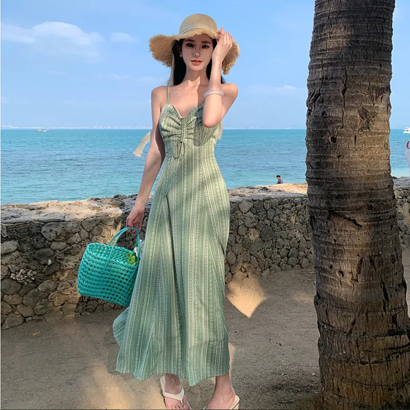 ZVJH Slip Dresses Women's Green-2