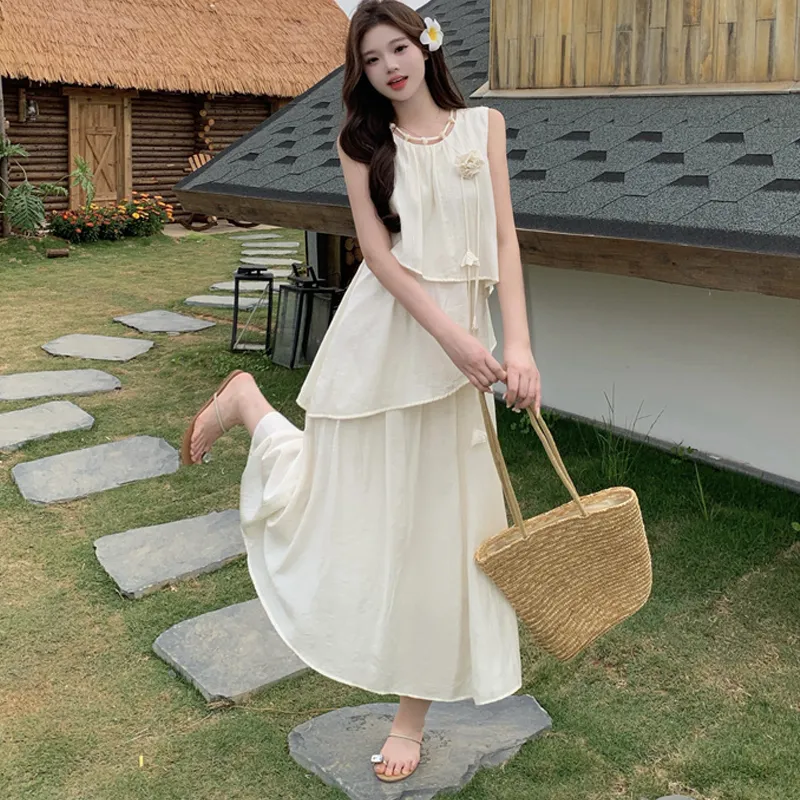 ZVJH Sleeveless Dresses Women's Apricot Dress Shopping Bag-3