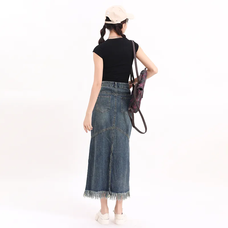 ZVJH Denim Long Skirts Women's-5