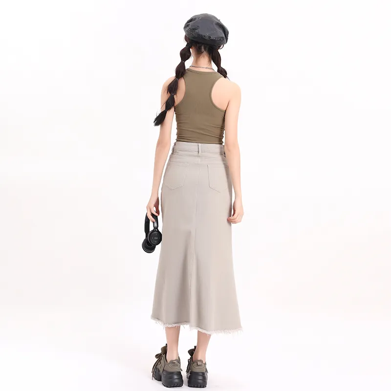 ZVJH Denim Long Skirts Women's-4