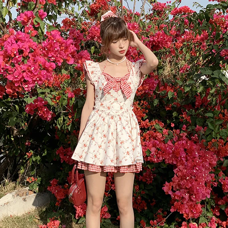 ZVJH Short Sleeved Dress Women's Red White-5