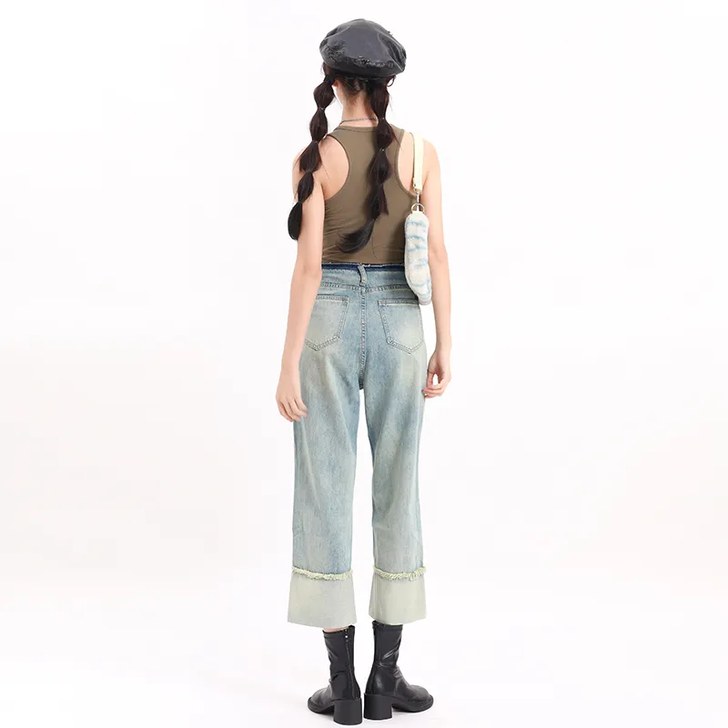 ZVJH Jeans Women's Nostalgic Green-2