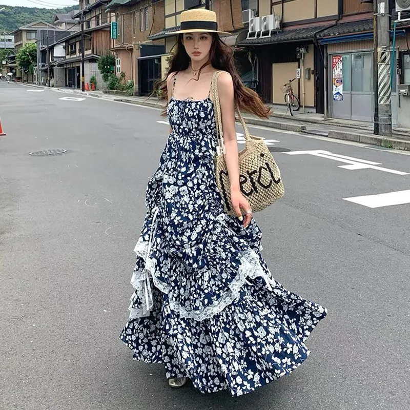 ZVJH Slip Dress Women's Blue Floral Dress-2