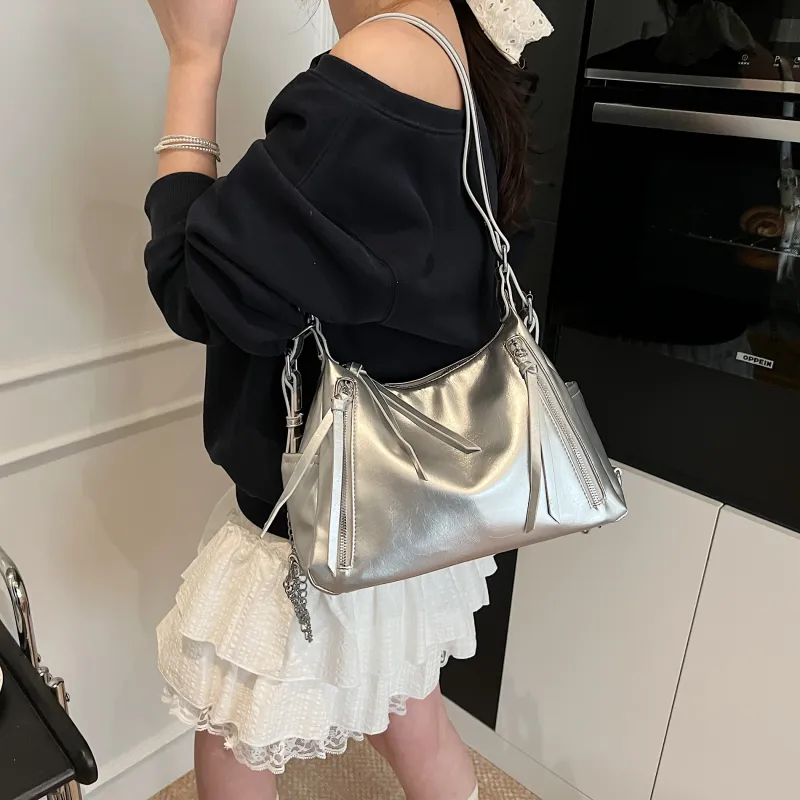 Iman's House PU Shoulder Bag Women's Black/White/Silver/Blue-13