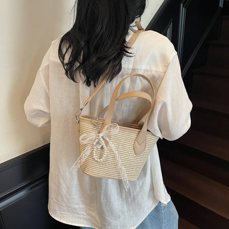 Iman's House Straw Woven Handbag Women's Khaki/Pink/Blue/Black-1