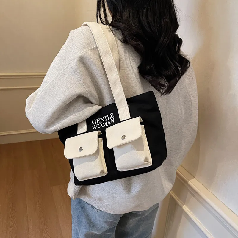 Iman's House Fabric Shoulder Bag Regular Unisex Ecru/Black/Black & White/White & Black-2