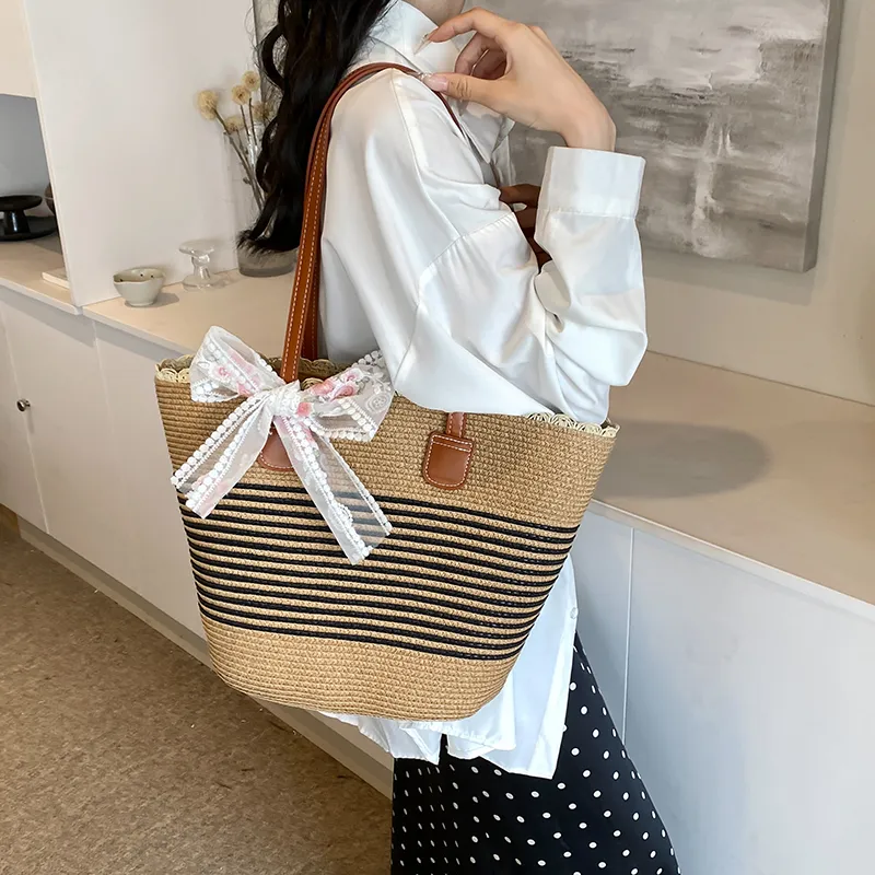 Iman's House Straw Woven Shoulder Bag Women's Wide Stripe Ecru/Lacy Khaki/Cut Out Ecru/Stripes Brown/Wide Stripe Khaki-16